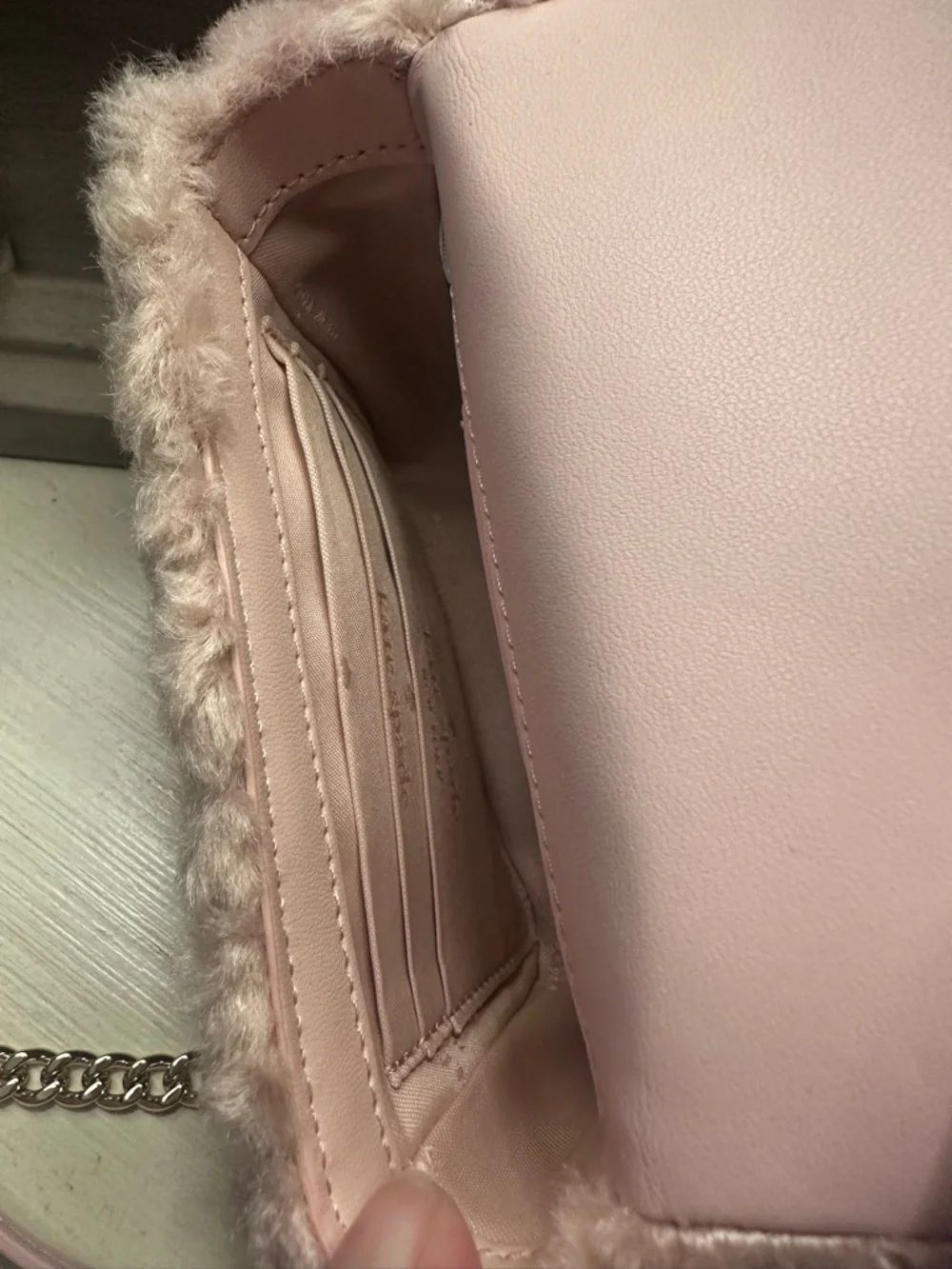 kate spade Pink Quilted Faux Fur Mini Chain Shoulder Bag with Gold Hardware